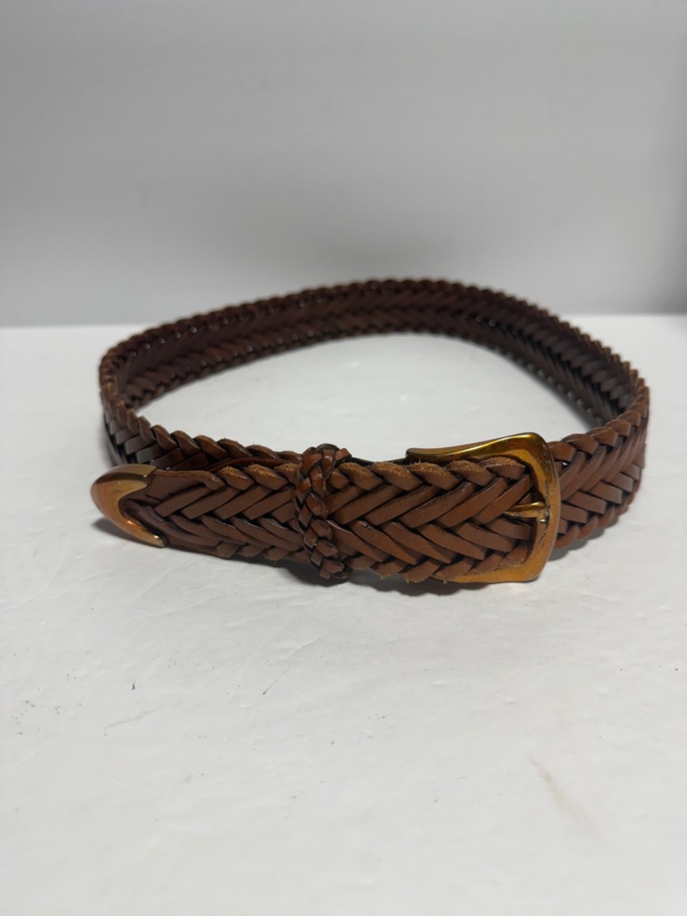 Brighton Brown Braided Leather Belt with Brass-Tone Buckle